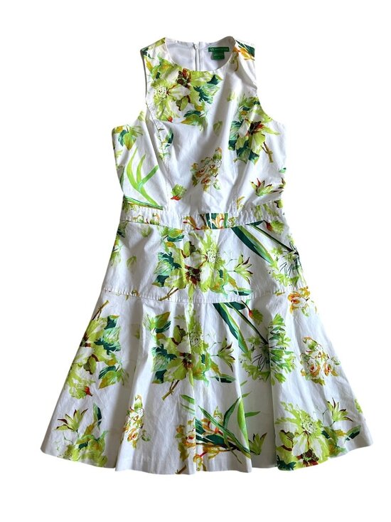 Armani Exchange Dresses & Skirts - Armani Exchange Womens Sz 4 Floral Sleeveless Fit & Flare Dress White/Green